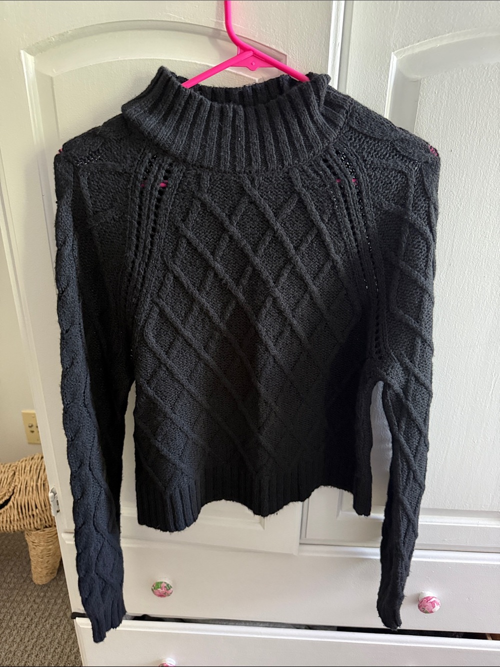 AE Black Cable-Knit Mock Neck Sweater